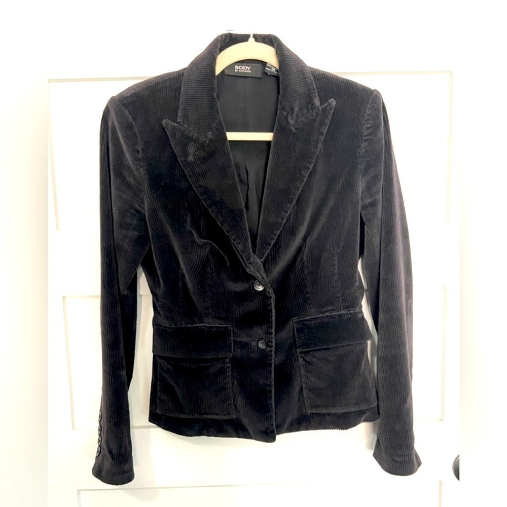Body By Victoria Black Fitted Corduroy Blazer Size 10